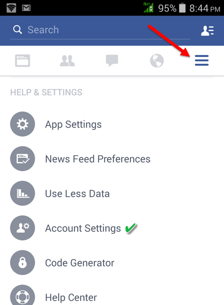 android-facebook-account-setting