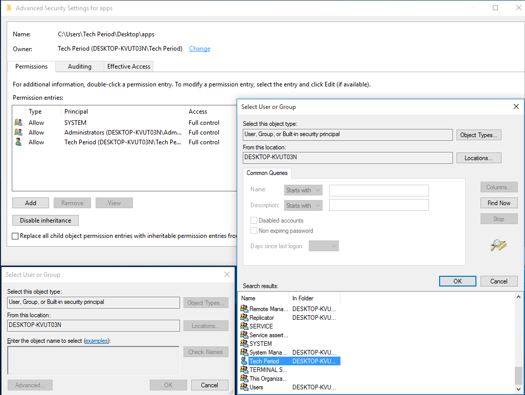 grant access full permission to Windows 10 folder
