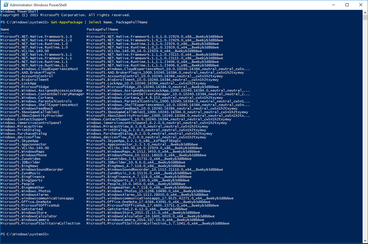 powershell shows all installed apps