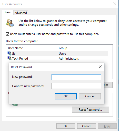 reset windows password with netplwiz