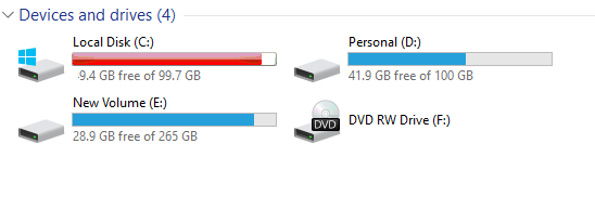 less space on installation drive