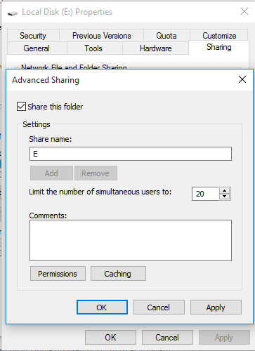 advanced file sharing option in Windows