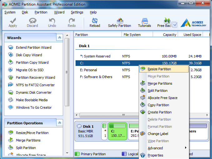 repartition hard disk with partition assistant professional