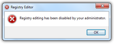 Registry editing has been disabled by your administrator