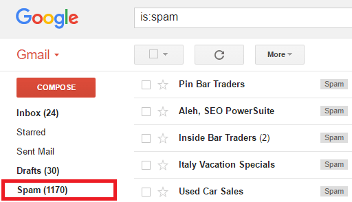 spam email list in Gmail