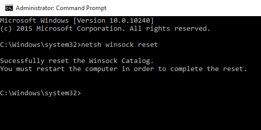 winsock reset command