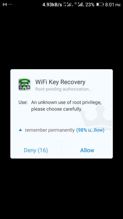 grant root permission for wi-fi key recovery