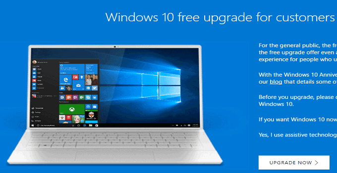 free upgrade Windows 10 assistive technologies