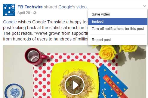 show video embed option Facebook