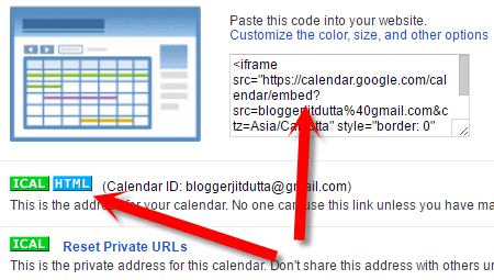 embed and share google calender