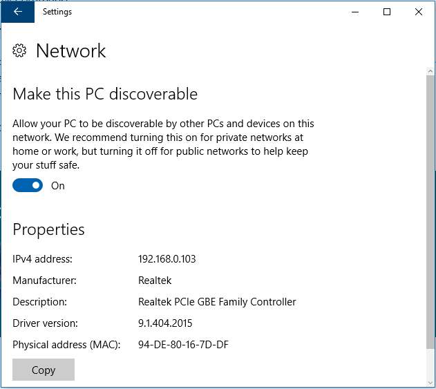 make PC discoverable to network