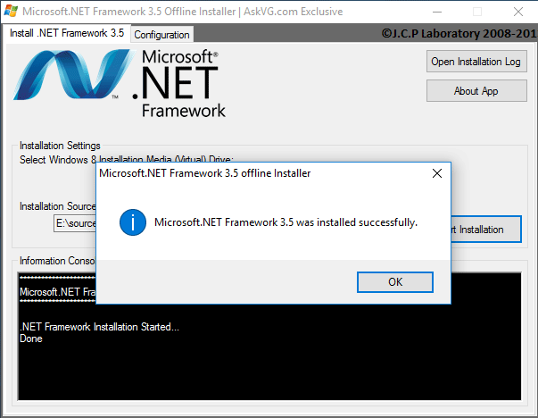 use freeware to install dot net framework 3.5 on windows 10