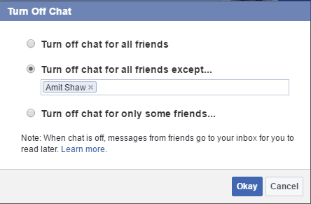 keep invisible in Facebook chat for specific people