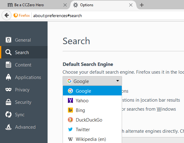 set google search as default in Firefox