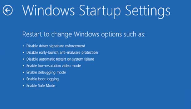 startup settings windows 10