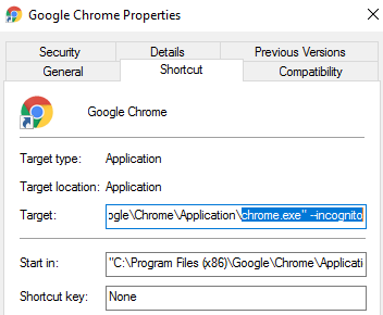 force chrome to launch always in incognito