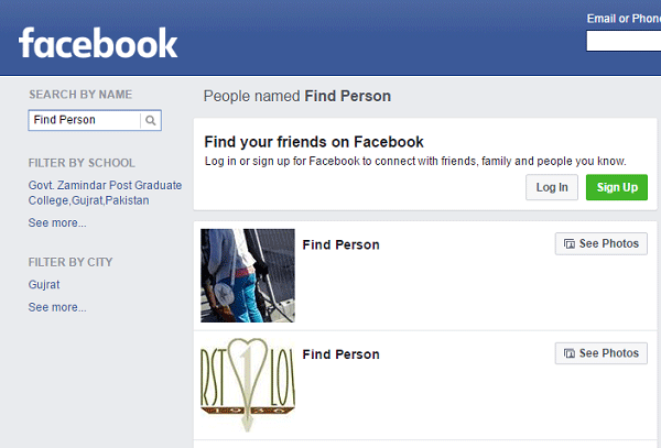 Facebook find person