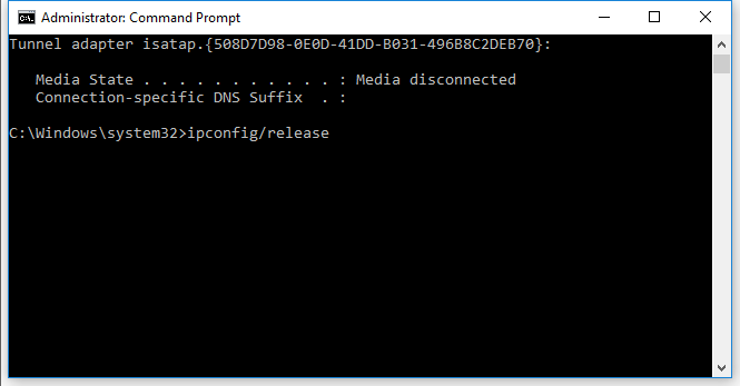 ipconfig/release command to release IP of PC