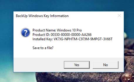 back up of product key Windows 10