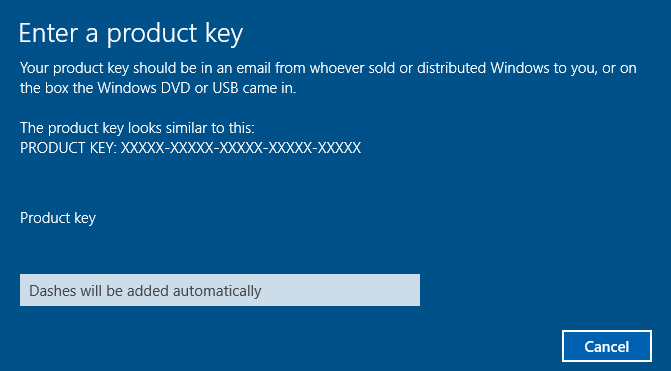 where to enter product key of Windows 10