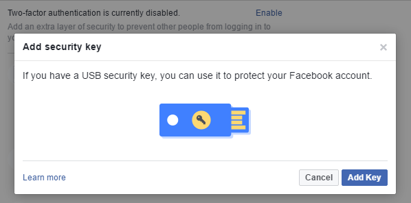 Facebook security using U2F USB