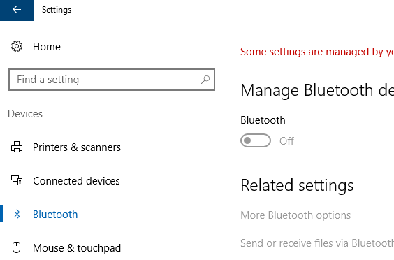 disable bluetooth in Windows 10 from device setting option