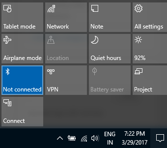 disable Windows 10 bluetooth from Action Center