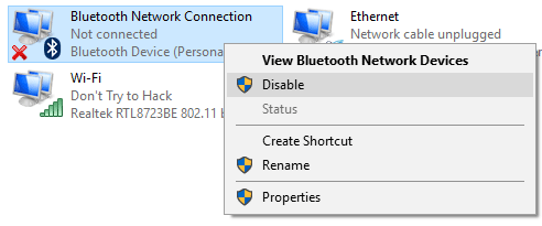 turn off Bluetooth from Adapter settings