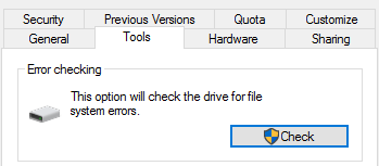error checking for removable USB drive