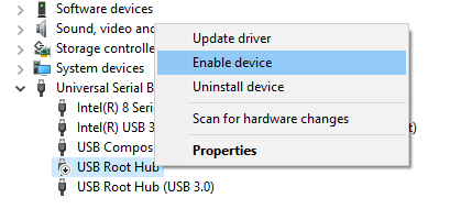 Enable Universal Serial Bus controller on Windows