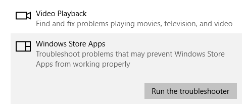 run built-in Windows store apps troubleshooter