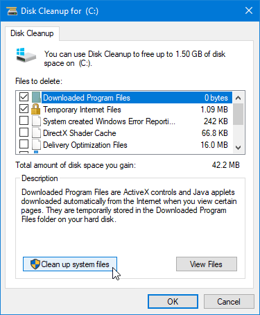 Clean up system files using Disk Cleanup