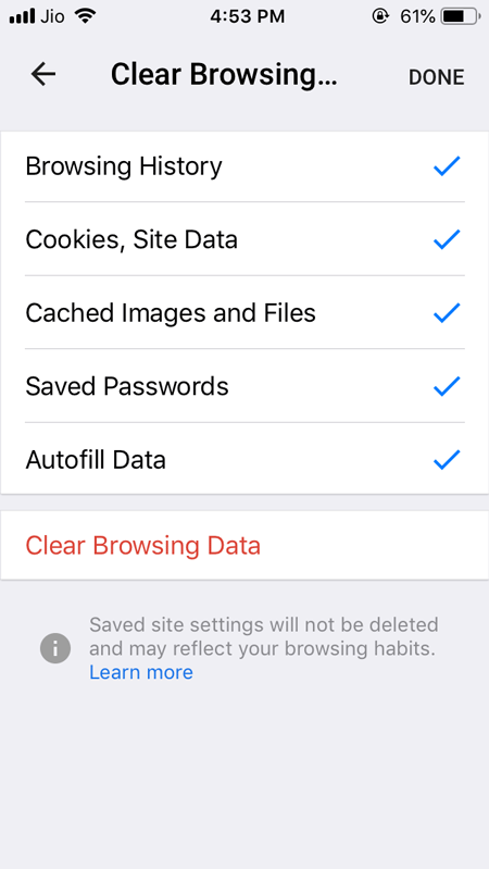 Clear Browsing Data from Google Chrome for iOS