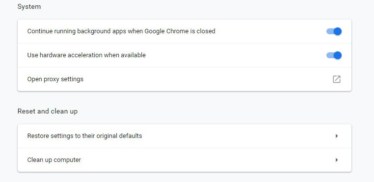 Restore Google Chrome settings to their original defaults