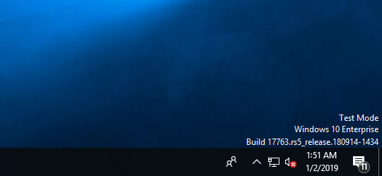 Test Mode watermark in Windows 10