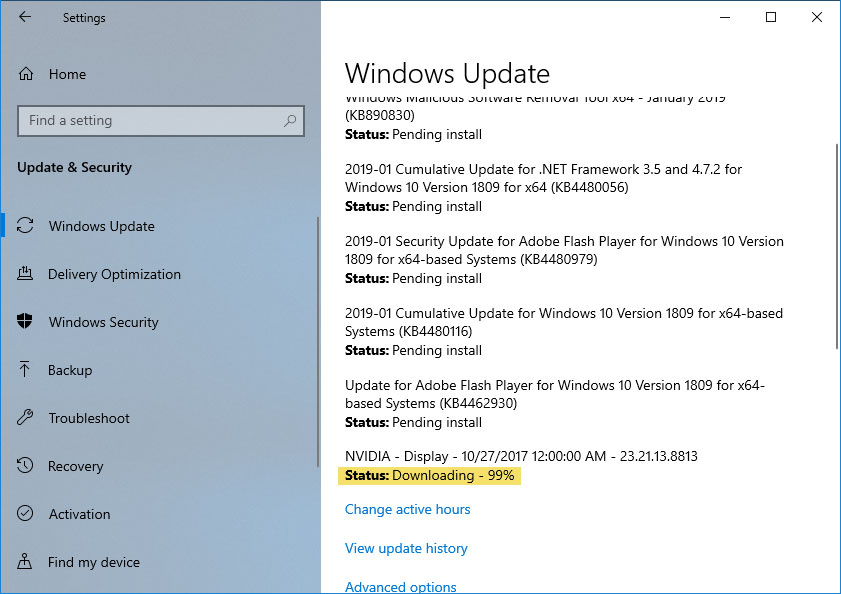 Windows 10 Update Download Stuck at 99%