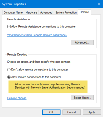 Tweak Remote Desktop security settings