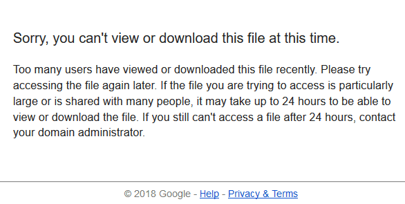 Google Drive download quota exceeded for this file error