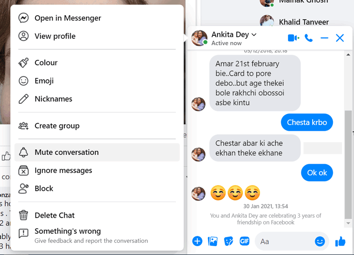 mute Facebook chat conversation